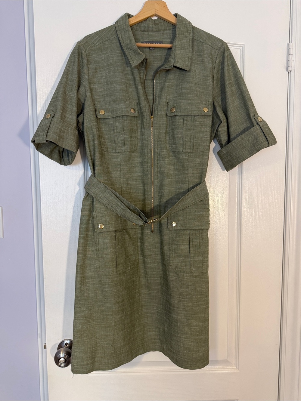 Sharagano Olive Shirt Dress – Size 16 – Belted – Excellent Condition